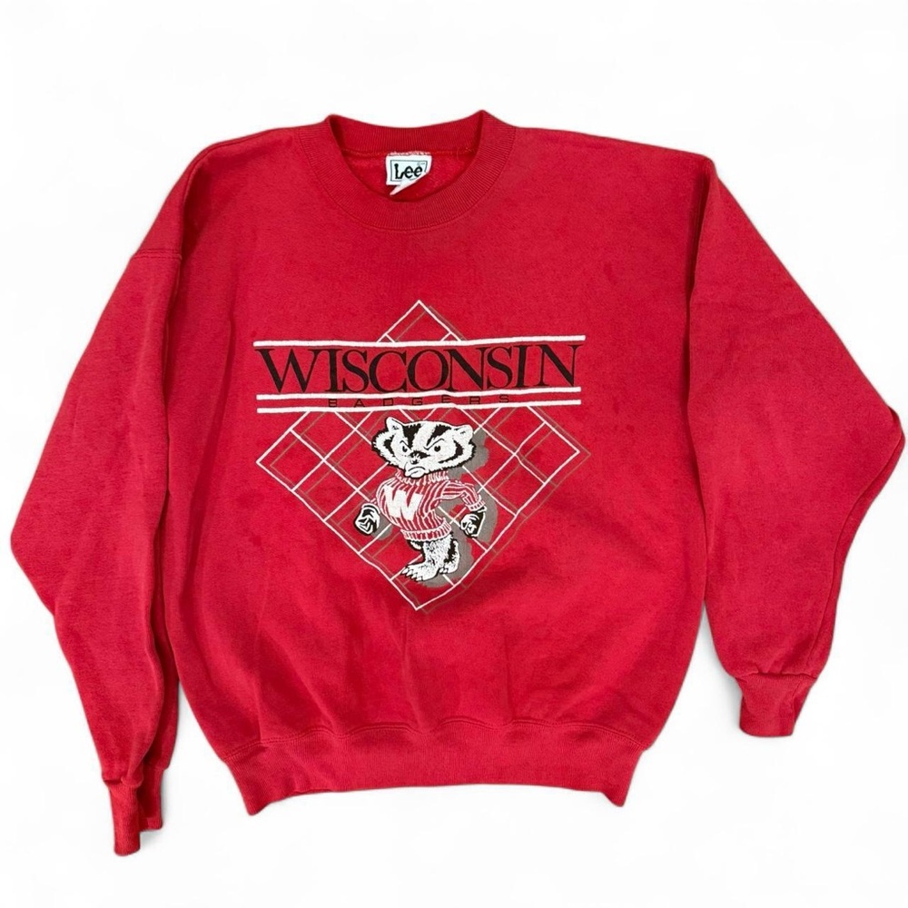 Vintage Lee Wisconsin Badgers Red College Sports Collegiate Sweatshirt, Size L.